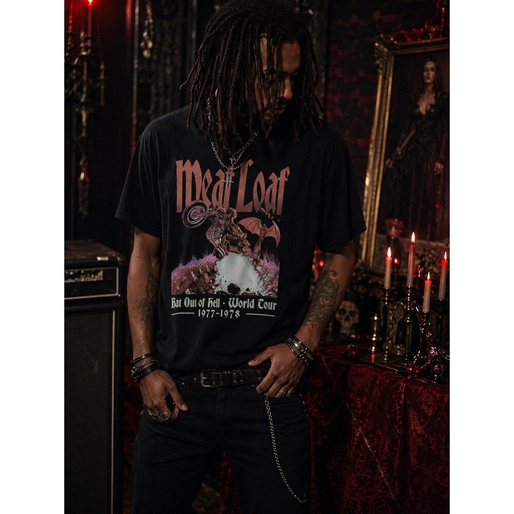 Vintage 2003 Meat Loaf World Tour T-Shirt Bat Out Of Hell Rock Band Tee Black